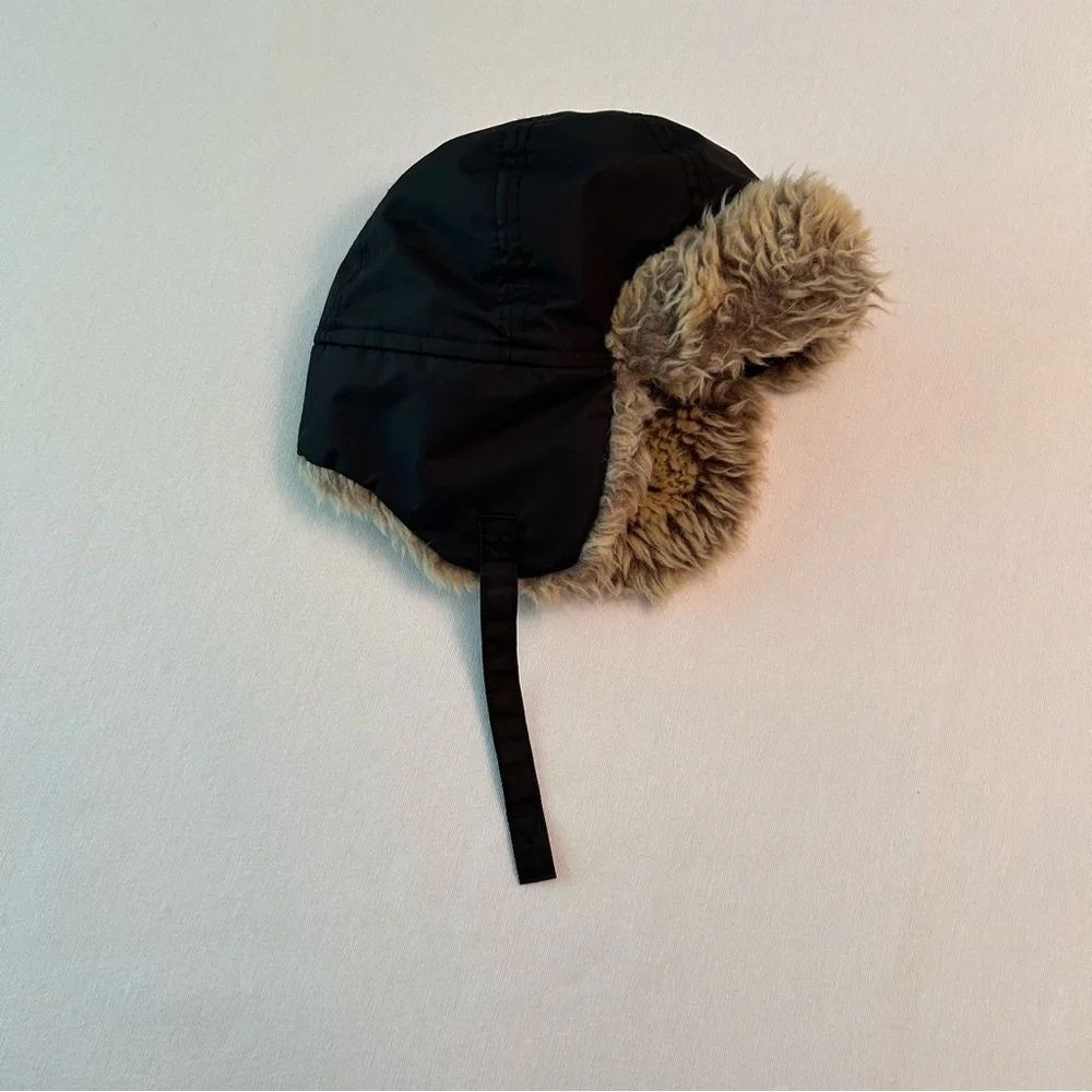 H&M 3T Black Faux Fur Fleece Winter Trapper Hat & Black 3M Thinsulate Mittens